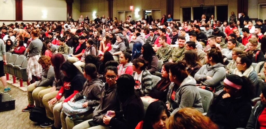 U.S. Grant students wait to hear Evander Holyfield speak Jan. 14 at U.S. Grant. (Danny Marroquin)