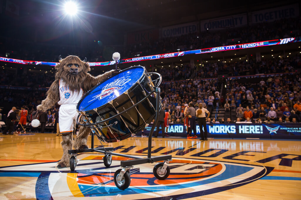 Rumble the Bison fired up fans Feb. 1 as the OKC Thunder took on the Washington Wizards (Zach Beeker, OKC Photos)