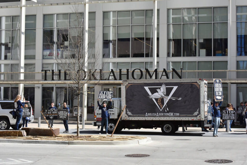 Abolitionists with AbolishAbortionOK.com protested in front of the Oklahoman in early March. (Photo provided)