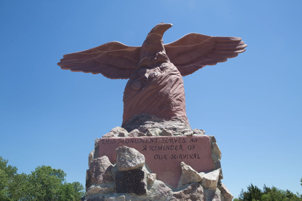 Sisseton Wahpeton Oyate tribal member Dustina Gill said this memorial, built at the former site of an orphanage, represents the Native American children who suffered there. (Mike Lakusiak/News21)