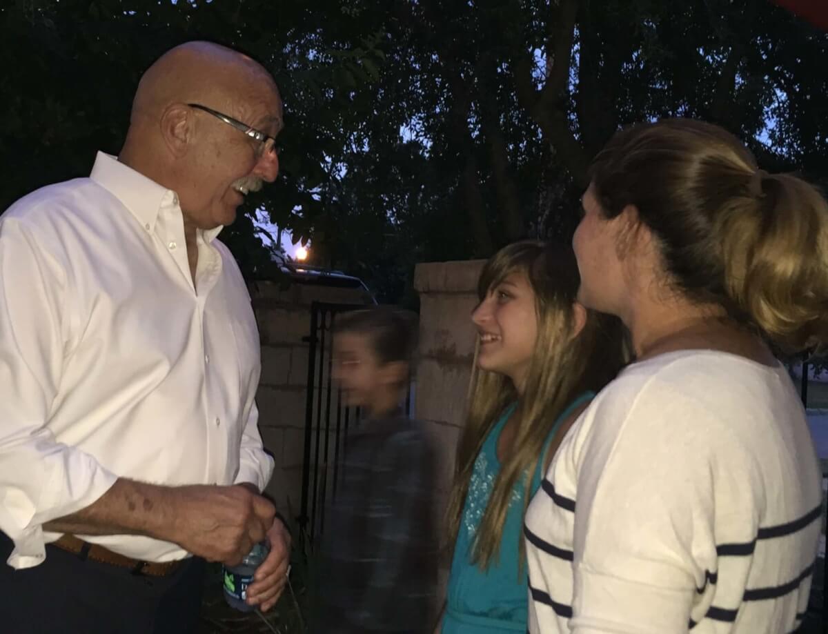 Al McAffrey speaks to young people shortly before election results confirmed he had defeated Tom Guild in the CD 5 Democratic runoff Tuesday night in OKC. William W. Savage III)