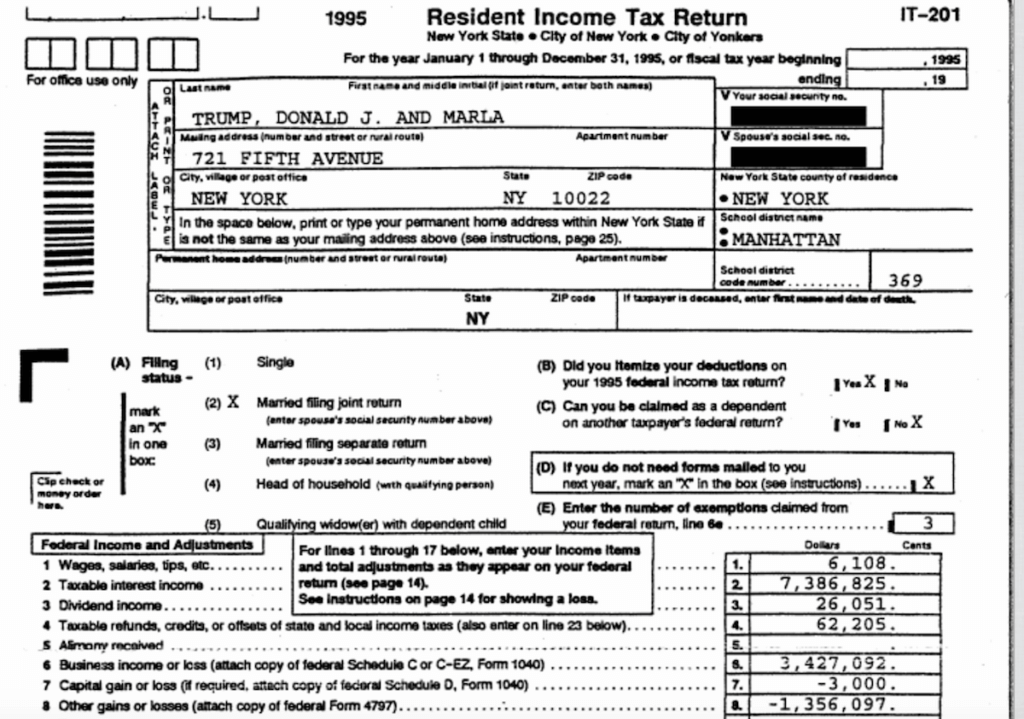 Trump tax return 1995