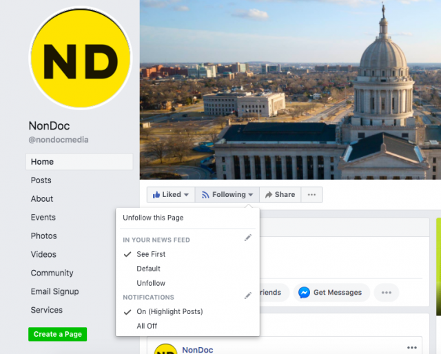 How to turn on notifications for NonDoc on Facebook