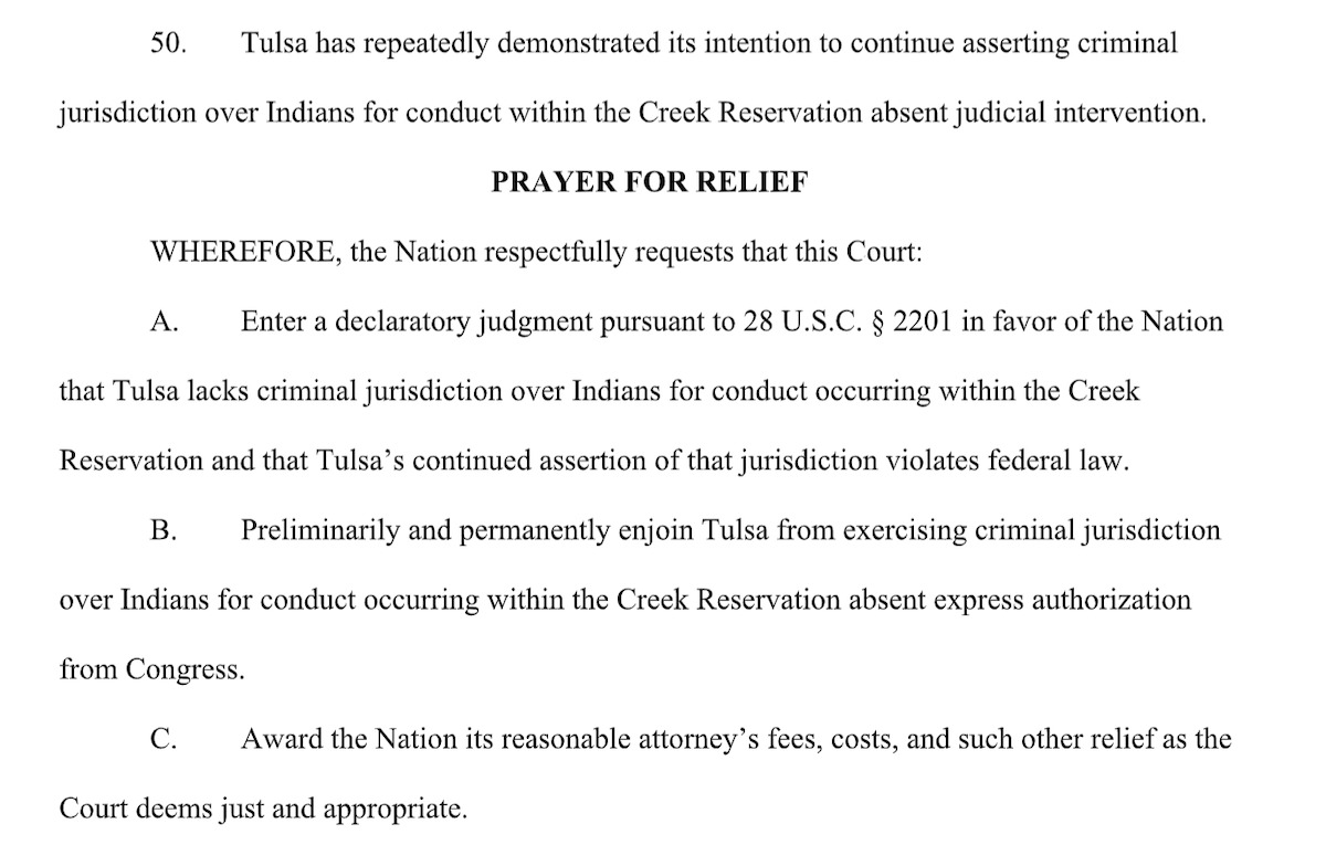 Muscogee Nation sues City of Tulsa