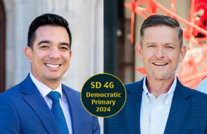 Sam Wargin Grimaldo (left) and Mark Mann (right) are running in the Democratic Primary for Senate District 46.