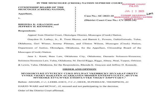 Muscogee Supreme Court Order 7.23.25 Muscogee Freedmen